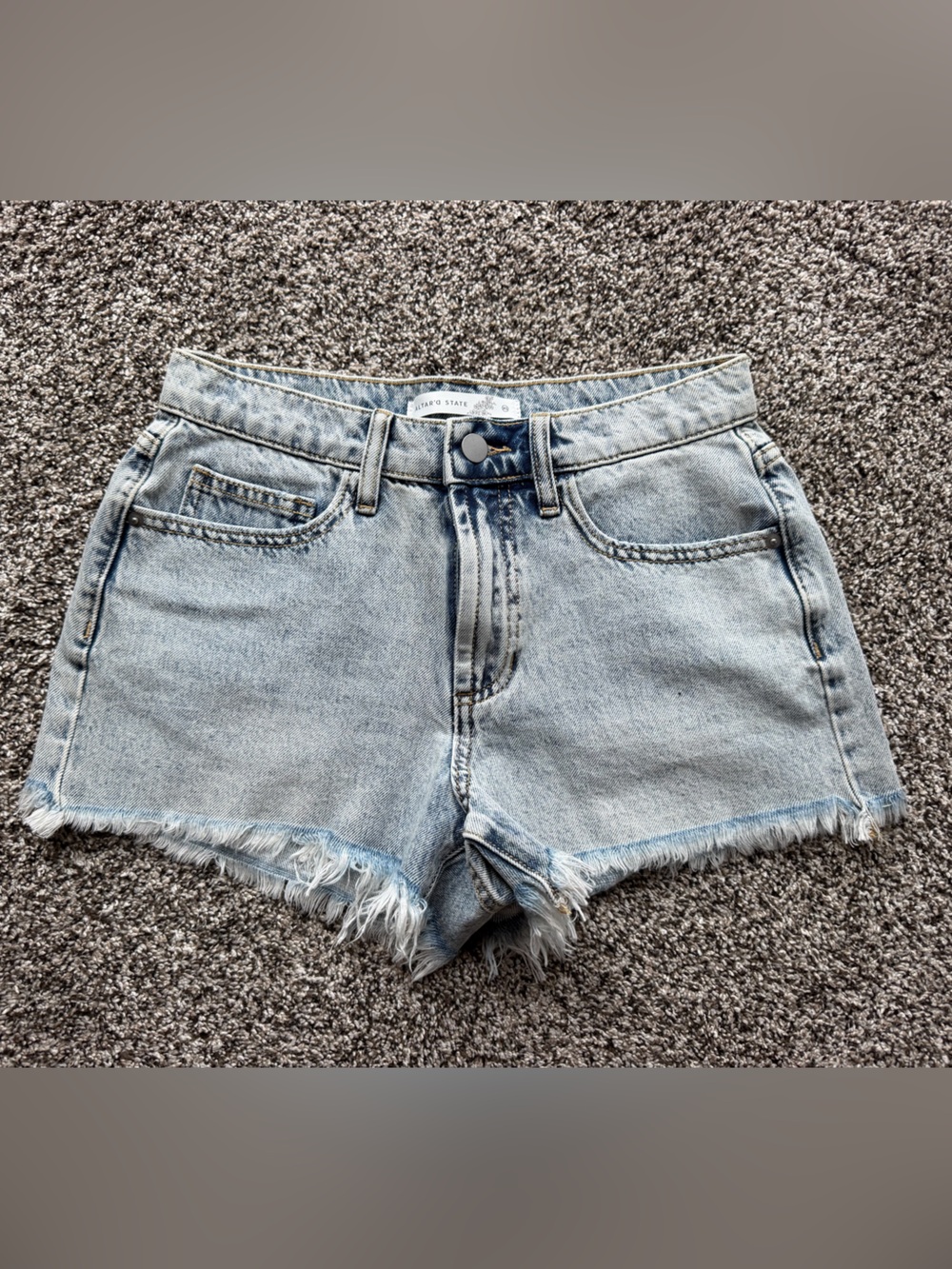 Altar'd State Light Blue Frayed Hem Denim Shorts